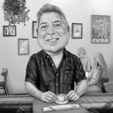 Restaurant Caricature: Black and White Style with Background