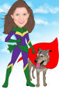 Superhero Owner with Dog Drawing
