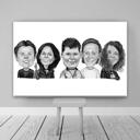 Family Caricature in Black and White Style on Canvas Print
