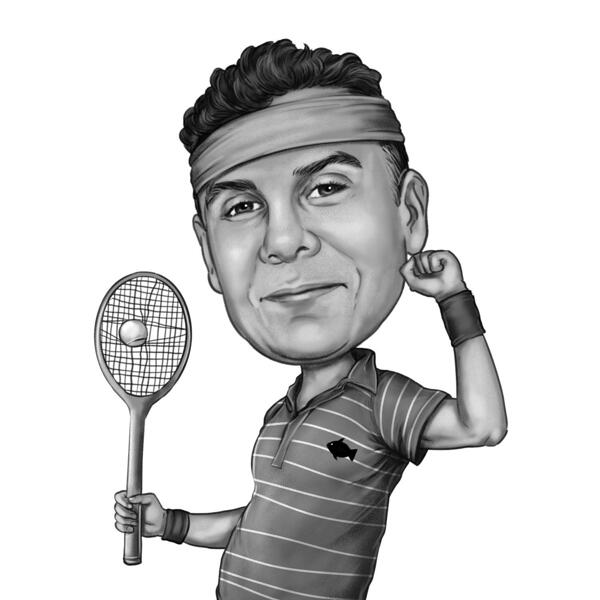 Caricatură de tenis personalizată din fotografii cu rachetă de tenis