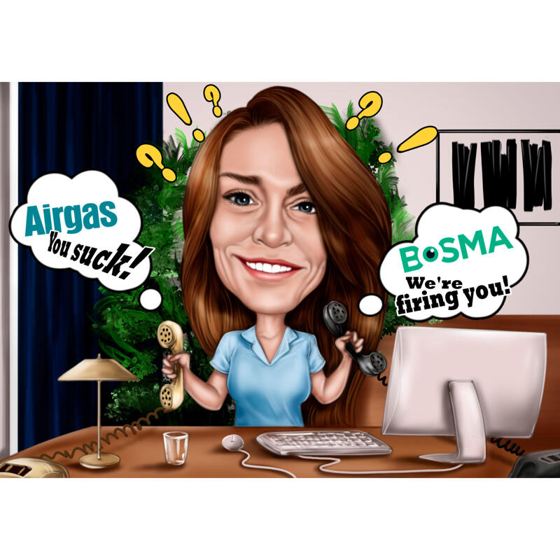 Funny Employee Caricature Gift in Colored Style with Custom Background Funny Employee Caricature Gift in Colored Style with Custom Background