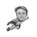 Kohandatud superkangelase lendava lapse karikatuur