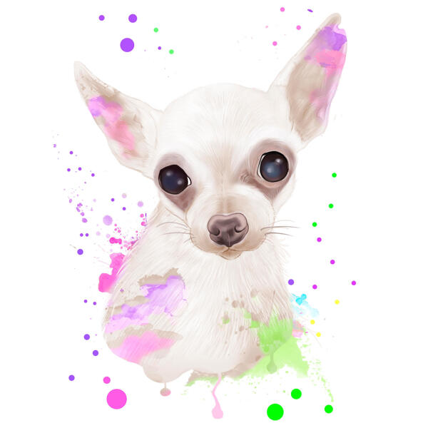 White Dog Cartoon Portrait in Watercolor Style from Photo