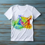 Bright Watercolor Style Pet Portrait on T-shirt Print