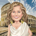 Roomalainen karikatyyripiirros Colosseumilla