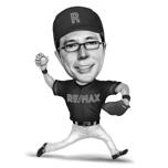 Honkbal pitching cartoon in zwart-wit