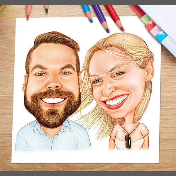 Карикатура на счастливую пару в виде плаката - подарок для друзей