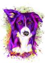 Border Collie Cartoon Portrait from Photos in Watercolor Style with Colored Background