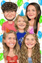 Regalo grupal de caricatura de cumpleaños dibujado a mano en estilo coloreado - Imprimir en lienzo