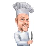 Chef with Knife Cartoon Drawing