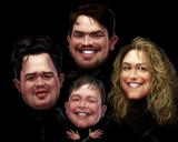 Exaggerated Family Caricature with One Color Background