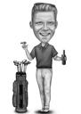 Full Body Person Caricature from Photos Hand Drawn in Black and White Style with Custom Logo