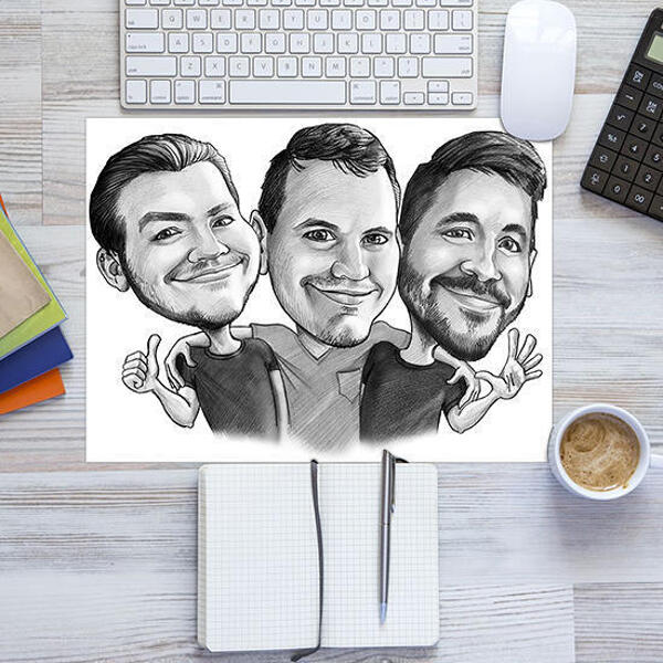 Desenho de caricatura de amigos impresso como pôster