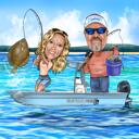 Divertente caricatura di coppia di pescatori