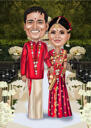 Indiska Bollywood Head and Shoulders-par som ritar karikatyr från foton med anpassad bakgrund