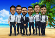 Dibujo de caricatura de padrinos de boda con accesorios
