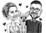 Couple with Pet Caricature Portrait