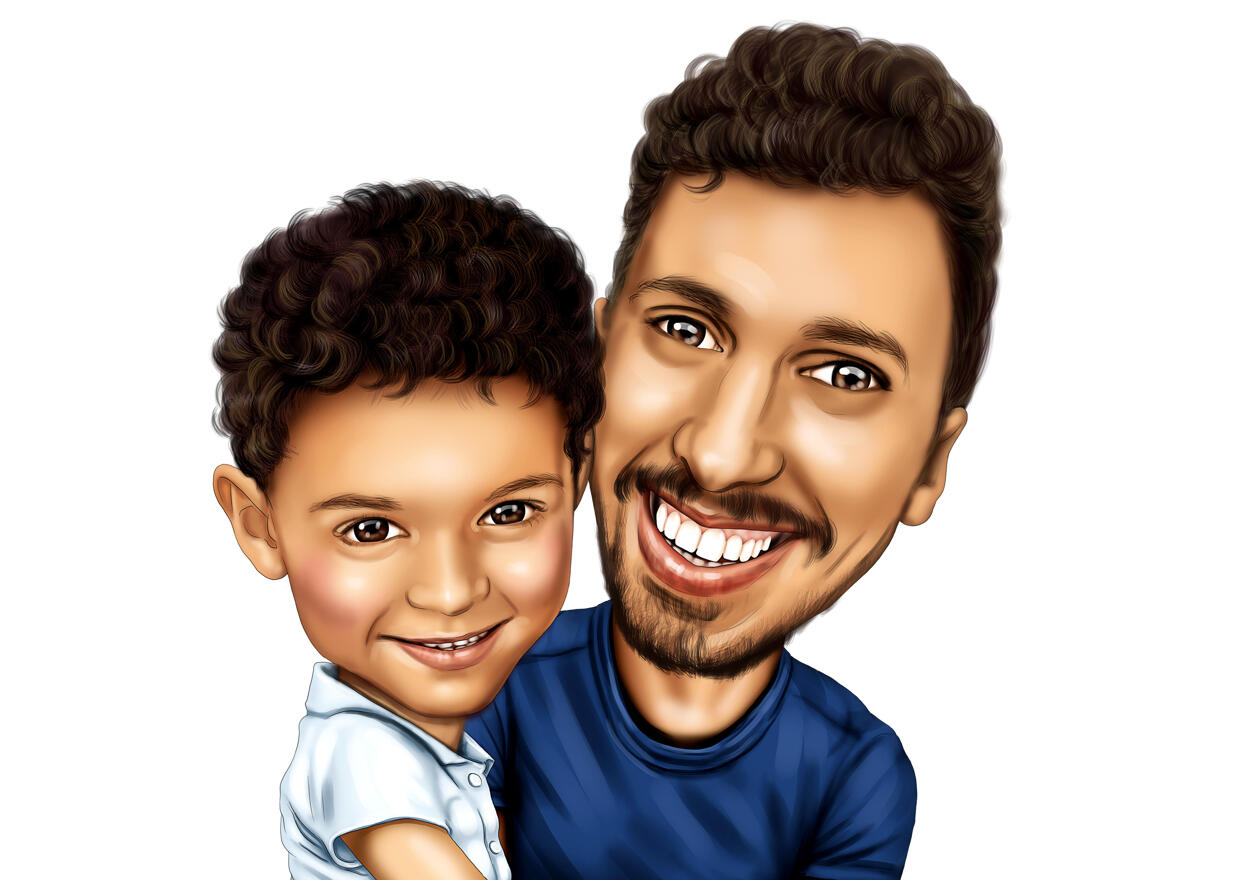 Dad and Son Cartoon Caricature from Photos for Father Gift