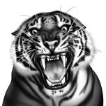 Kreslený tygr v černém a bílém stylu