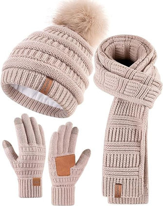 8. Perfect pentru mama la modă care se bucură să se încălzească - Set de mănuși de iarnă pentru femei Beanie Scarf Scarf Gloves Set-0