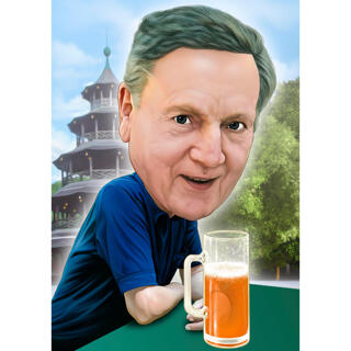 Man with Beer Caricature on Custom Background from Photo