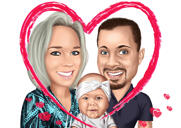 Pais com caricatura de desenho animado de bebê em estilo colorido a partir das fotos