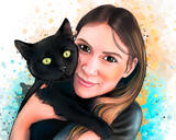 Sahibi ile Kedi Suluboya Portresi