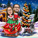Couple with Pets Christmas Caricature