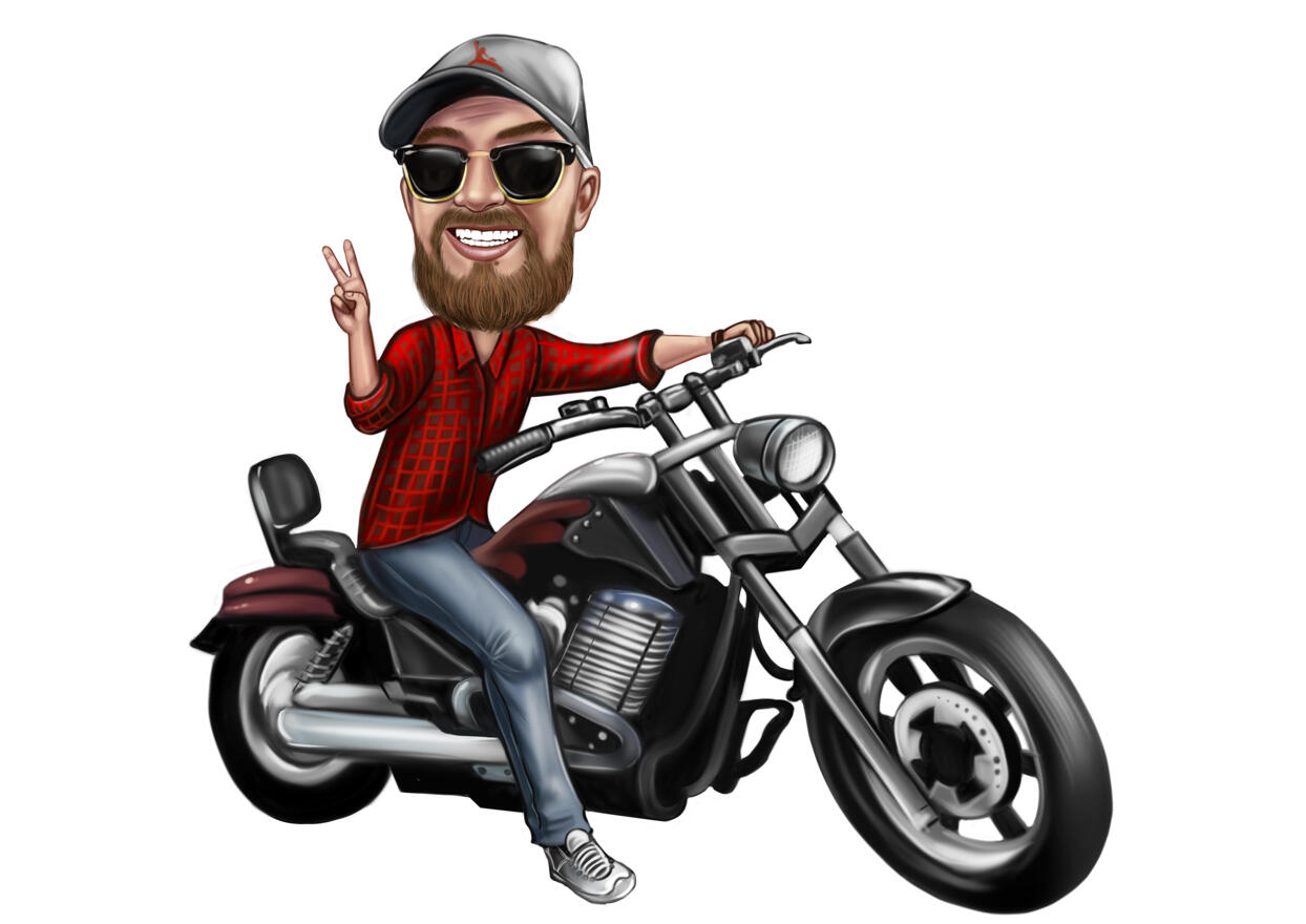Custom Caricature of Man on Chopper Motorcycle in Color Style from Photo Custom Caricature of Man on Chopper Motorcycle in Color Style from Photo