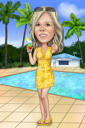 Custom Full Body Caricature with Pool Background