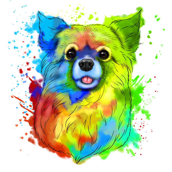 Hond Tekening Portret Aquarel Regenboog Stijl