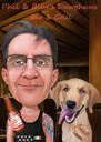 Retrato del dueño de la mascota con fondo personalizado dibujado a mano a partir de fotos