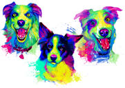Grupas borderkollija karikatūras portrets varavīksnes akvareļa stilā no fotoattēliem