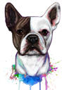 Lindo retrato de acuarela natural de bulldog francés de la foto con fondo de color