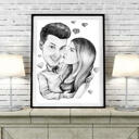 Head and Shoulders Couple Caricature Poster Print in Black and White Style