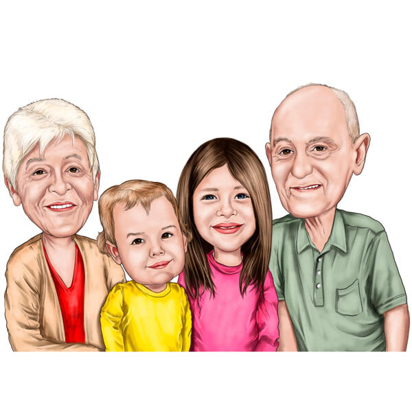 Бабушки и дедушки и внуки цветной рисунок