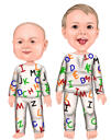 Siblings Full Body Funny Caricature in Color Style