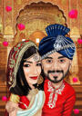 هدية كاريكاتورية للزوجين الهنديين مع خلفية تاج محل من الصور