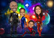 Caricatura do grupo de super-heróis espaciais