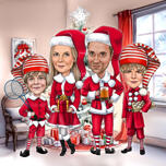 Jolly Christmas Family Cartoon Portrait