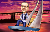 Caricatura personalizzata di un uomo in barca sul fiume