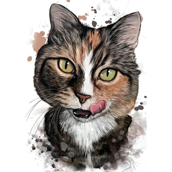 Cat Portrait in Natural Watercolor Style from Photos