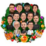Caricatura di gruppo di Natale in ghirlanda di Natale