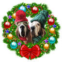 Pets for Christmas Card in Christmas Wreath