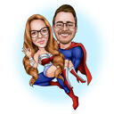 De mãos dadas - Caricatura de casal de super-heróis