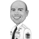 Dibujo de caricatura de policía divertido en blanco y negro