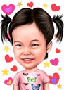 Person Caricature with Hearts on One Colored Background