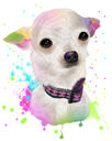 Valkoinen koira sarjakuva muotokuva akvarellityyliin valokuvasta