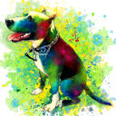 Powerful Bull Terrier Dog Caricature Portrait in Full Body Watercolor Style from Photos