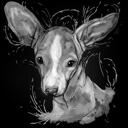 Grayscale Watercolor Dog Portrait from Photo on Black Background
